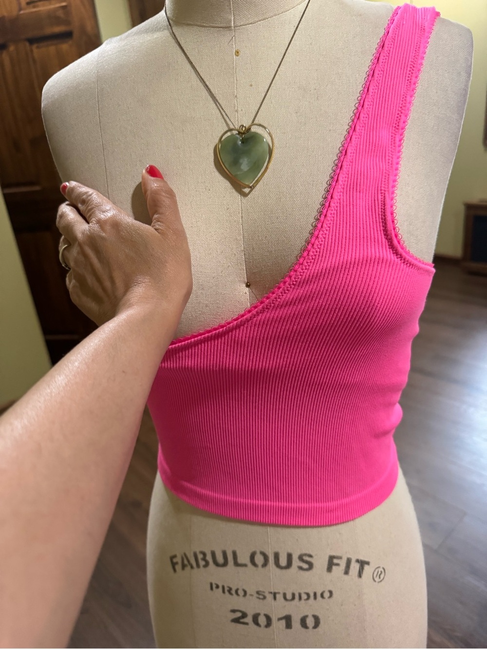PINK Victoria's Secret Hot Pink Ribbed One-Shoulder Crop Tank